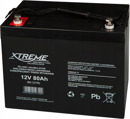 Xtreme Akumulator żelowy Agm 12V 80Ah Kamper Jacht Łódź (82237)
