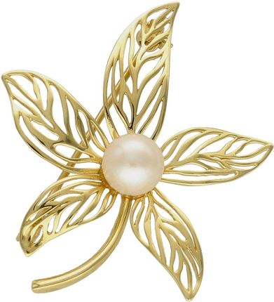 Diament Srebrna broszka w kształcie kwiatka z perełką pokryta złotem