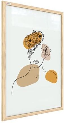 Allboards Obraz Portret Kobiety W Kwiatach Pastelowy Beż 60X40Cm Minimalistyczne Linie Ramie Drewnianej Naturalnej Nr 2 1922