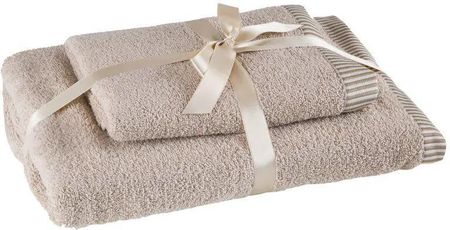 Eurofirany Komplet Ręczników Bawełnianych Z Roślinnym Wzorem Kos 50X90 + 70X140 Beżowy 104386