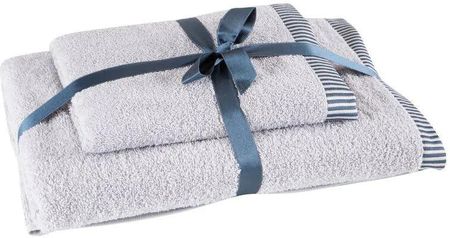 Eurofirany Komplet Ręczników Bawełnianych Z Roślinnym Wzorem Kos 50X90 + 70X140 Srebrny 104388