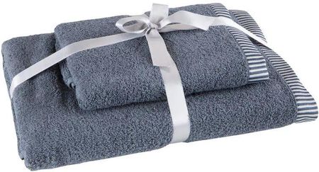 Eurofirany Komplet Ręczników Bawełnianych Z Roślinnym Wzorem Kos 50X90 + 70X140 Grafitowy 104389