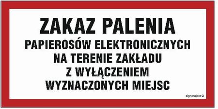 Libres Polska Sp Nc097 Zakaz Palenia Papierosów Elektronicznych Na Terenie Zakładu Z Wyłączeniem Wyznaczonych Miejsc (60x30 Cm, Fn Folia Samoprzylepna