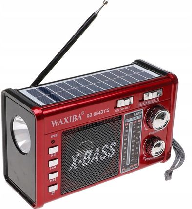 Radio PRZENOŚNE SOLARNE Głośnik Latarka Bluetooth 1236 czerwone