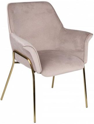 Krzesło Sofia ze złotymi nóżkami, tapicerowane tkaniną welwetową w kolorze beżowym, pudrowym