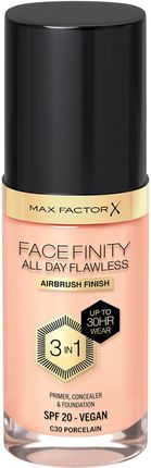 Max Factor Facefinity All Day Flawless 3 In 1 Vegan Foundation 30Ml Various Shades C30 Porcelain