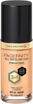 Max Factor Facefinity All Day Flawless 3 In 1 Vegan Foundation 30Ml Various Shades W62 Warm Beige