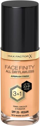 Max Factor Facefinity All Day Flawless 3 In 1 Vegan Foundation 30Ml Various Shades W76 Warm Golden