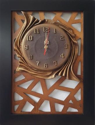 Art Deco Zegar W Drewnianej Ramie Ażurowe Tło + Skórzana Tarcza (Az52)