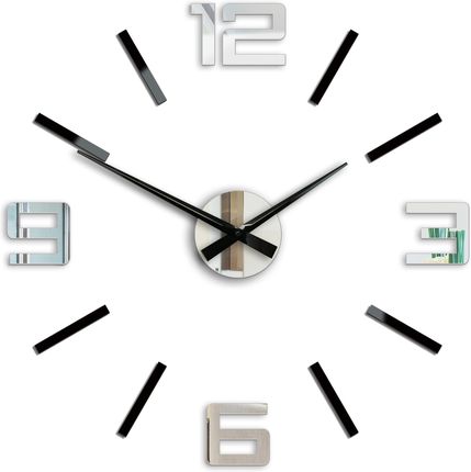 Modern Clock Zegar Ścienny Silver Xl 60Cm Czarny Lustro 3D