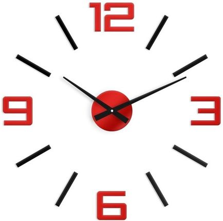 Modern Clock Zegar Ścienny Silver Xl 60Cm Czerwony Czarny 3D Elegancki