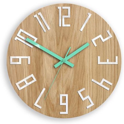 Modern Clock Zegar Ścienny Drewniany Slim Dąb Miętowy