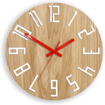 Modern Clock Zegar Ścienny Drewniany Slim Dąb Czerwony
