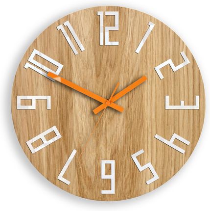 Modern Clock Zegar Ścienny Drewniany Slim Dąb Pomarańczowy