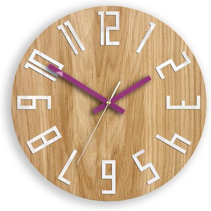 Modern Clock Zegar Ścienny Drewniany Slim Dąb Fioletowy