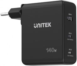 Ładowarka sieciowa Unitek GaN 3 1x USB, 2x USB TYP-C PD 3.1, 140W, QC 3.0 - 18W - czarna (P1115A)