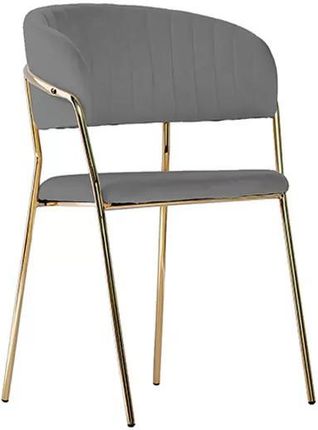 Krzesło Tapicerowane Glamour Welur Ze Złotymi Nogami Szare 25320