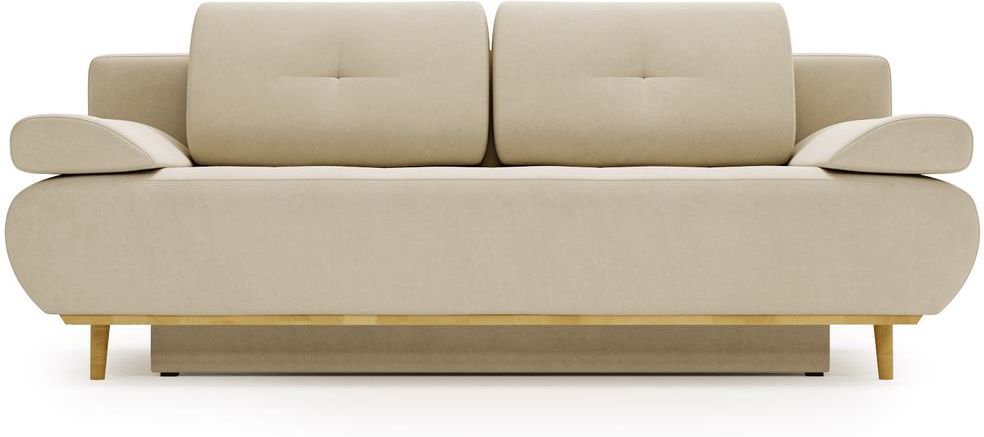 Dekoracje Irys Beżowa Welurowa Sofa Rozkładana Na Drewnianych Nogach ...