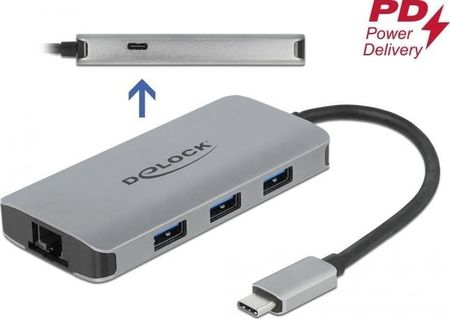 Delock HUB USB 1x RJ-45 1x USB-C PD + 3x USB-A 3.2 Gen1 (63252)