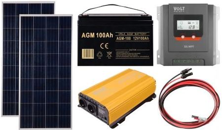 Off-gridowy zestaw solarny 2000W - Panele 180W, Regulator solarny MPPT 20A, AGM 100AH, Przewody do połączenia, Przetwornica Sinus 2000W