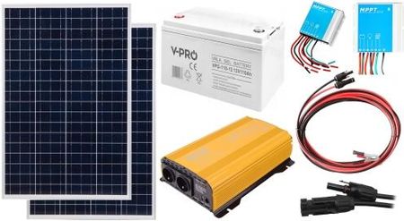 Off-gridowy zestaw solarny 2000W - Panele 110W, Regulator solarny MPPT 10A, GEL 110AH, Przewody do połączenia, Przetwornica Sinus 2000W