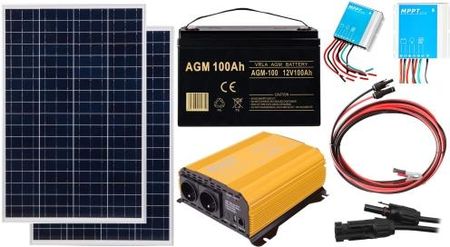 Off-gridowy zestaw solarny 600W - Panele 110W, Regulator solarny MPPT 10A, AGM 100AH, Przewody do połączenia, Przetwornica Sinus 600W