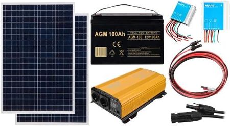 Off-gridowy zestaw solarny 1500W - Panele 110W, Regulator solarny MPPT 10A, AGM 100AH, Przewody do połączenia, Przetwornica Sinus 1500W