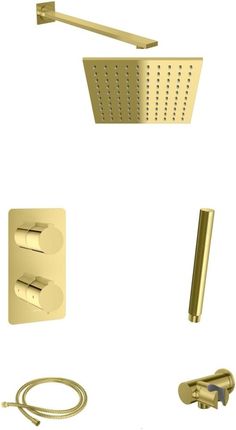 KOHLMAN Experience Gold kompletny termostatyczny zestaw prysznicowy podtynkowy z deszczownicą kwadratową 25 cm złoty połysk QW432EGDQ25 