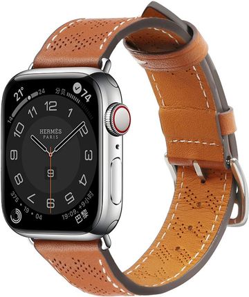 Hurtel Strap Leather Skórzany Pasek Apple Watch Ultra Se 8 7 6 5 4 3 2 1 Opaska Bransoleta Brązowy
