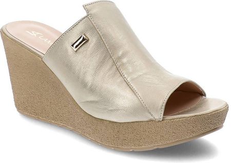 Złote Klapki Lamanti Skórzane Buty Damskie