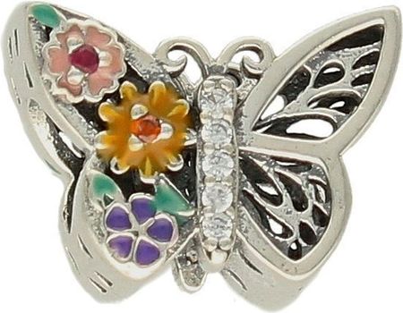 Diament Charms Moments Srebrny 925 'Motylek Z Kolorowymi Kwiatkami'