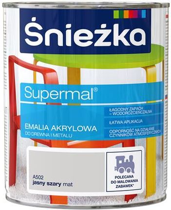 Śnieżka Supermal Emalia Akrylowa A502 Jasny Szary Mat 0,8L