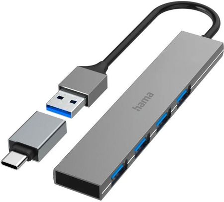 Hama Hub Premium Ultra Slim USB 3.2 + Adapter USB-C 4xUSB-A 5 Gbit/s (200141)