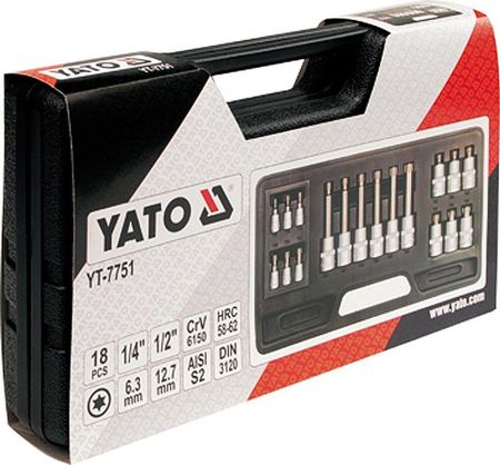 Yato Klucze trzpieniowe TORX 1/4,1/2cal kpl. 18 sztuk T10-60mm CrV6150/S2 YT-7751 - zdjęcie 2