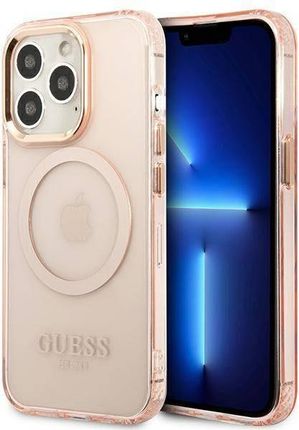 Guess Oryginalne Etui Iphone 13 Pro Hard Case Gold Outline Translucent Magsafe Guhmp13Lhtcmp Różowe