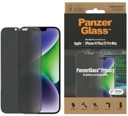 Panzerglass Szkło Hartowane 5D Iphone 14 Plus 13 Pro Max Ultra-Wide Fit Privacy Screen Protection Antibacterial P2773
