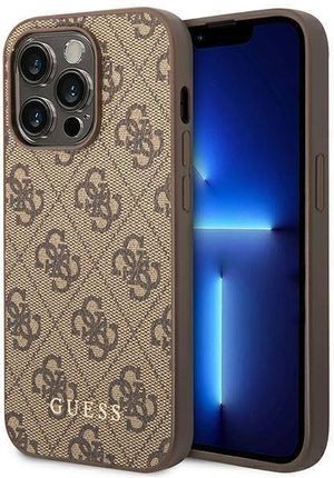 Guess Oryginalne Etui Iphone 14 Pro Max Hard Case 4G Metal Gold Logo Brązowe