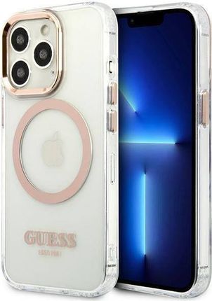 Guess Oryginalne Etui Iphone 13 Pro Max Hard Case Metal Outline Magsafe Złote