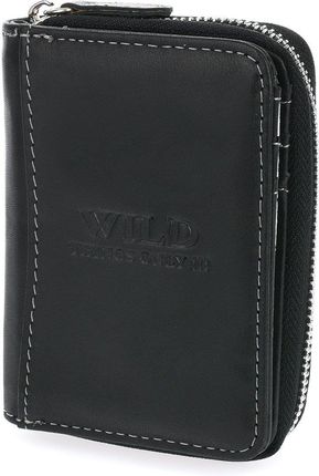 Czarny skórzany portfel męski pionowy portfelik WILD 898