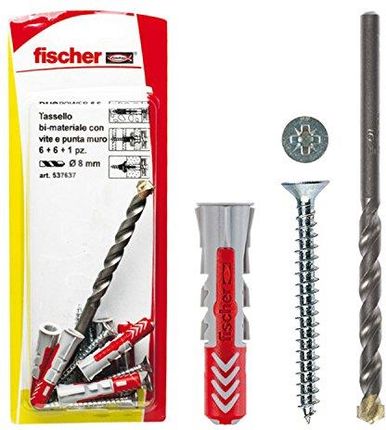 Fischer 6 Kołki Duopower Ze Śrubą I 1 Wiertłem 8x40mm Dla Pełnej Ściany Perforowana Cegła Płyta Gipsowo-Kartonowa (537637)