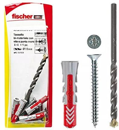 Fischer 4 Kołki Duopower Ze Śrubą I 1 Wiertłem 10X50Mm Do Pełnej Ściany Cegły Perforowanej Płyty Gipsowo-Kartonowej (537638)