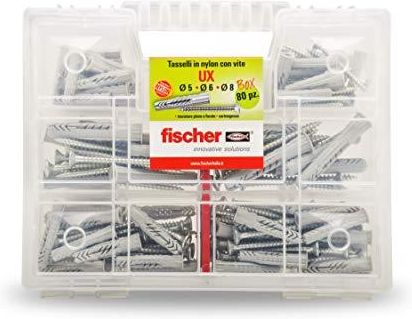 Fischer Kit Ux 80 Kołków Ze Śrubą Do Mocowania Na Ścianie Pełna Cegła Perforowana Płyta Gipsowo-Kartonowa (544257)