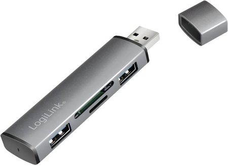 Logilink Hub USB 3.2 Gen 2 aluminiowa obudowa, wbudowany czytnik kart pamięci SD, z diodą LED szary (UA0394)