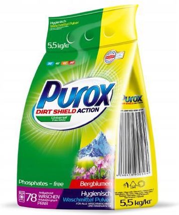 PUROX DIRT SHIELD ACTION Universal górskie kwiaty - antybakteryjny proszek do prania, 5,5kg 
