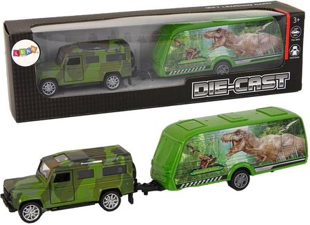Leantoys Zestaw Pojazdów Jeep Z Naciągiem Przyczepa Dinozaurami