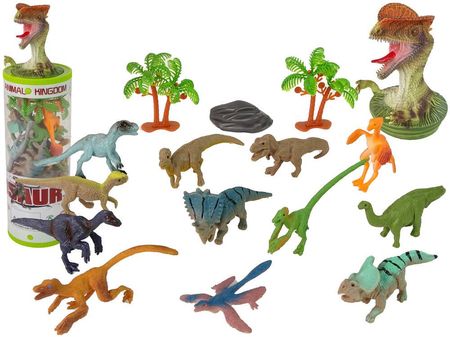 Leantoys Zestaw Zwierzęta Dinozaury Figurki 12Szt Akcesoria W Tubie