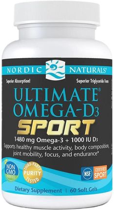 Nordic Naturals Ultimate Omega D3 Sport 3 + Witamina O Smaku Cytrynowym 60kaps.