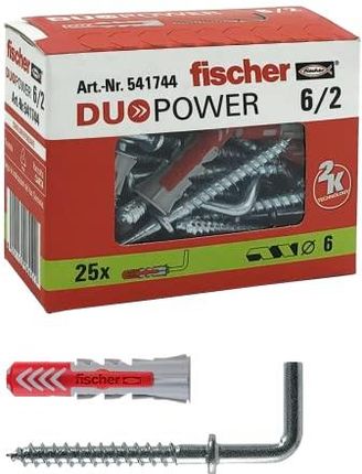 Fischer 25 Kołków Rozporowych Duopower Z Hakami Średniej Wysokości 6X30Mm Do Murów Cegieł Perforowanych Płyt Gipsowo-Kartonowych (541744)