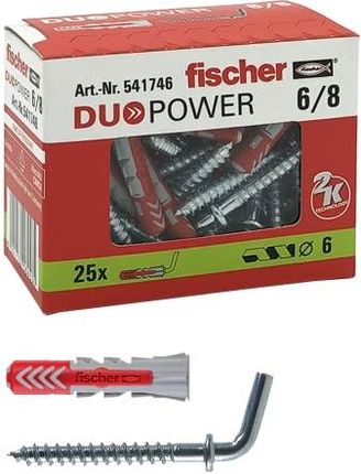 Fischer Kołków Rozporowych Duopower Z Krótkim Haczykiem 6X30Mm Do Ścian Cegieł Perforowanych Płyty Gipsowo-Kartonowe (541746)