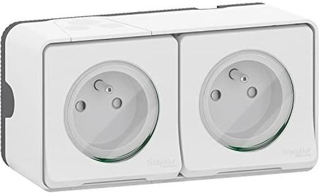 Schneider Electric Mureva Style Podwójne Gniazdko 2P+T Okablowane Horyzont Ip55 Ik08 Biały MUR36027